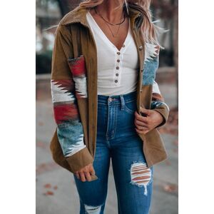 Azura Exchange  Khaki Aztec Pattern Corduroy Shacket